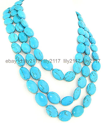 #ad Genuine natural 13mmx18mm Blue Turquoise Oval Gemstone Beads Knotted 54 inches $11.69
