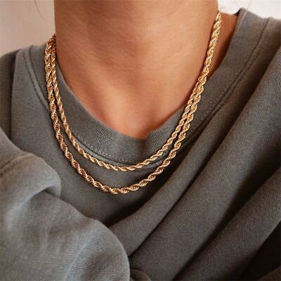 #ad 2 7mm Wholesale 18K Gold Plated Stainless Steel Women Men Rope Chain 18 32#x27;#x27; $11.10