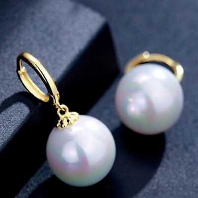 #ad Highlights 14MM Pearl white Shell Pearl Earrings 18K Lucky Aquaculture C $6.24