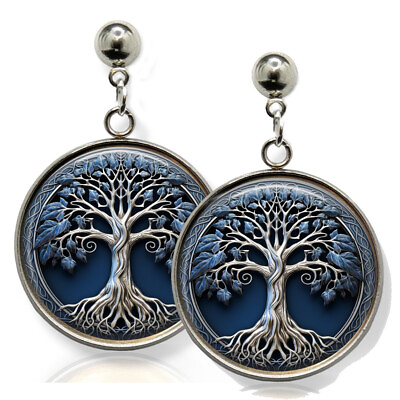 #ad Blue Tree Of Life Earrings Studs Dangle Celtic Symbol Photo Jewelry Gifts $12.95