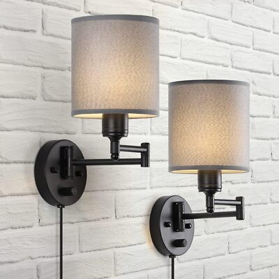 #ad 2 Pack Industrial Swing Arm Wall Lamp Plug in Wall Fixture Latern Light Bedroom $33.99
