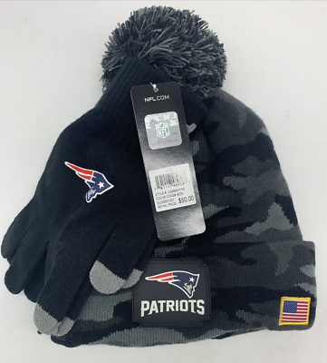 #ad NWT New England Patriots Salute to Service NFL Beanie Winter Hat And Gloves Camo $23.95
