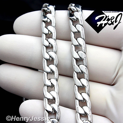 #ad 18 40quot;MEN Stainless Steel 8mm Silver Diamond Cut Cuban Curb Link Chain Necklace $17.99