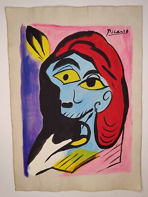 #ad Pablo Picasso Painting Drawing on Old Paper Signed Stamped $99.98