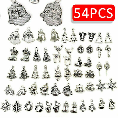 #ad 54PCS Cute CHRISTMAS Charms Antique Silver Mixed Charm Collection Set Lot $4.45