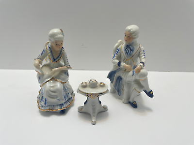 #ad Vintage Deville Colonial Blue amp; White Porcelain Gold Gentleman amp; Lady Taiwan $94.00