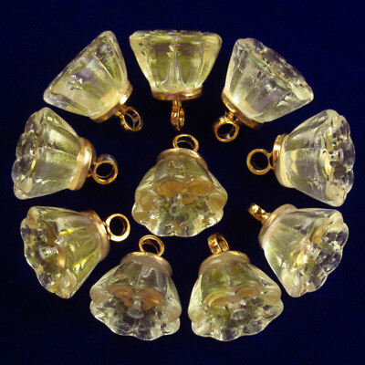 #ad 25Pcs 11x10mm Carved Yellow Titanium Crystal Lotus Flower Pendant Bead 1872SJ $13.52