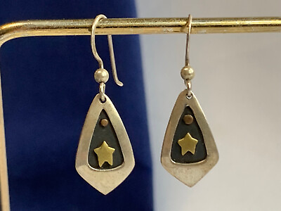 #ad Sterling Silver Far Fetched Star Earrings 4.55g Fine Jewelry Dangle Hook Backs $29.95