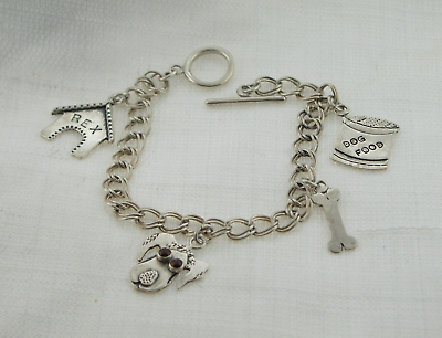 #ad Sterling Silver Double Charm Bracelet Dog Bone House by SES Lot $59.00