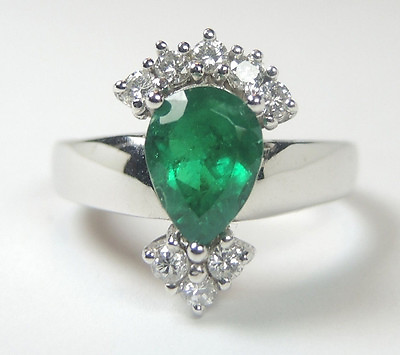#ad Colombian Emerald Diamond Engagement Ring 1.51 CTW 18K White Size 6.25 US Muzo $5459.00
