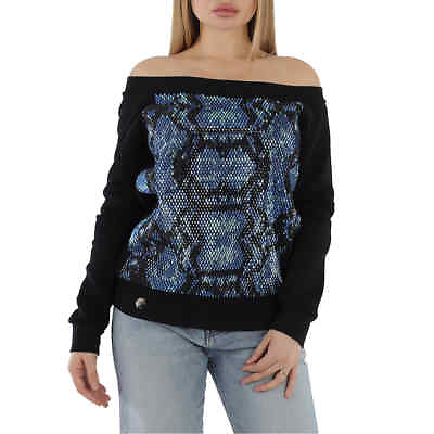 #ad Philipp Plein Ladies Black Multi Crystal Cotton Jersey Sweatshirt Size Small $256.30