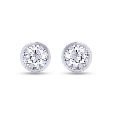 #ad Solitaire Stud Earrings Round Cut Cubic Zirconia Bezel Set 925 Sterling Silver $34.03