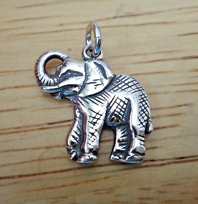 #ad Sterling Silver 18x18mm Elephant Zoo Charm back is concave $21.84