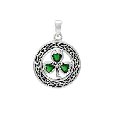 #ad Celtic Shamrock Green Glass .925 Sterling Silver Pendant Peter Stone Jewelry $49.97
