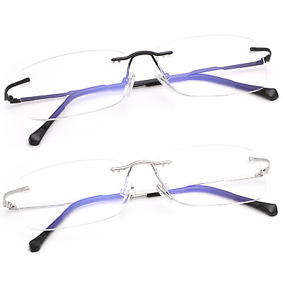 #ad Rimless Clear Bifocal Reading Glasses Blue Light Blocking Readers for Men Women $15.19