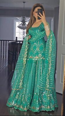 #ad NEW INDIAN BEAUTIFUL GEORGETTE TOP AND LEHENGA WITH DESIGNER DUPATTA FOR WOMEN $54.90