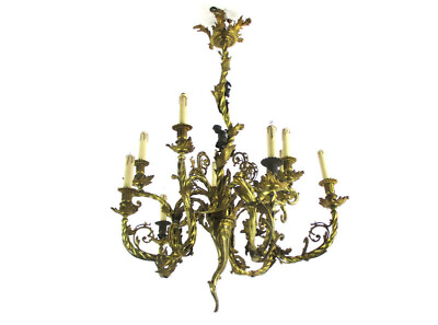 #ad Rococo Chandelier 10Lights Bronze Doré Gilded Ornate Impressive Putti 19th C $3775.00