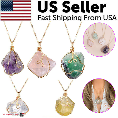 #ad Natural Gemstone Necklace Chakra Stone Pendant Energy Healing Crystal with Chain $5.29