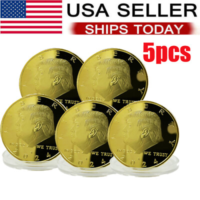 #ad 2024 Donald Trump President Gold Coin IN GOD WE TRUST Coins 5 PC S $13.99