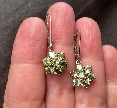 #ad Pretty Round Green Peridot Flower Earrings Sterling Silver Pierced Leverbacks $46.75