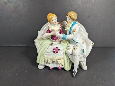 #ad Antique Figurine Victorian German Couple Sitting Hand Painted Bisque Porcelain $19.99