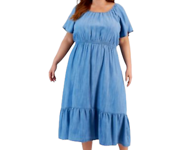 #ad Style and Co Dress Womens Plus size 3X Blue On off the Shoulder Chambray New $22.74