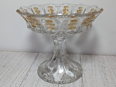 #ad Rare Antique glass compote with African shield pattern amp; gold accents $21.00