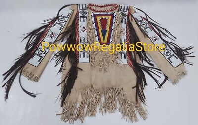#ad Old American Style Handmade Dakota Beaded Buckskin Hide Powwow War Shirt PWP830 $299.00