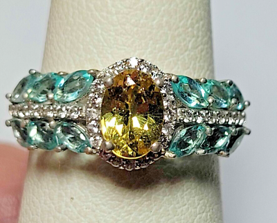 #ad Brazilian Golden Apatite Multi Gemstone Ring Sterling Silver Size 6.0 $45.00