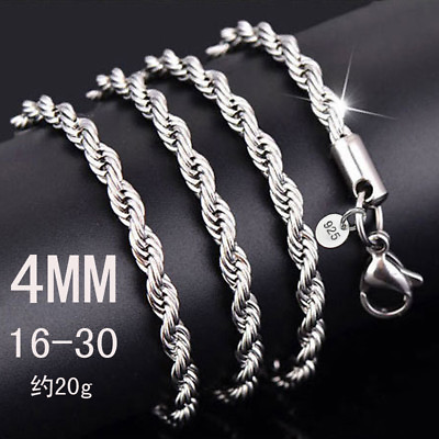 #ad 2PCS 925Sterling Silver 4MM Flash Twisted Chain Unisex Chains Necklace 16quot; 30quot; $13.82
