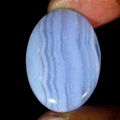 #ad 44.30Cts Natural Blue Lace Agate Cab Loose Gemstone Shape Oval Size 24x34x7mm $8.99