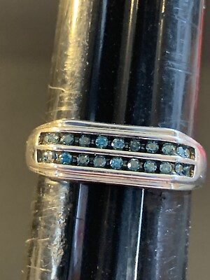 #ad Sterling Silver 925 22 genuine Round Blue Diamonds Ring Size 10 $119.99