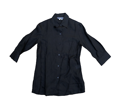 #ad INTREND Long Blouse Top Shirt Women#x27;s 38 Vintage Black 100% Linen Vintage 90s $12.80