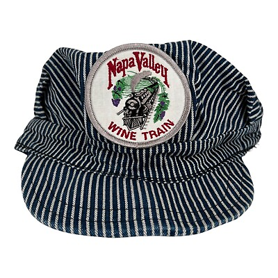 #ad Vintage Napa Valley Wine Train Hat Striped Conductor Cap Size Small Medium $15.00