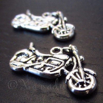 #ad Motorcycle 24mm Antiqued Silver Plated Charm Pendants C3298 10 20 Or 50PCs $2.50