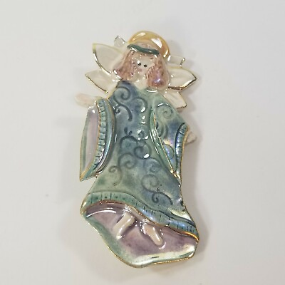 #ad Ceramic Angel Pin Brooch Handcrafted 3quot; Handpainted Large Pin in Robes $17.99
