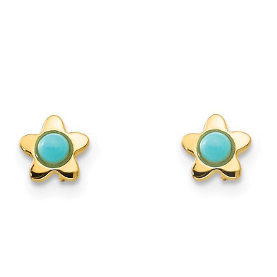 #ad 14k Yellow Gold Cabochon Star Floral Flower Turquoise Fine Post Stud Earrings $170.63