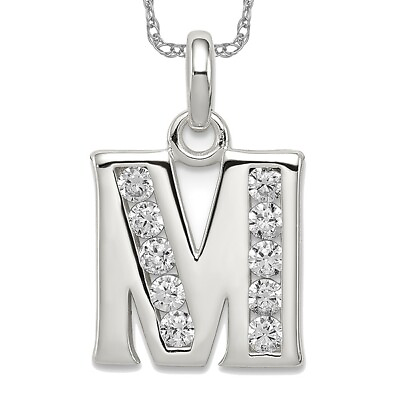 #ad 925 Sterling Silver White Cubic Zirconia CZ Dainty Letter M Initial Name ... $159.00