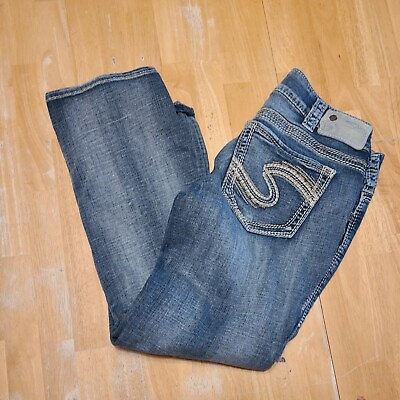 #ad Silver Jeans Womens Suki Capris W31 Light Wash Actual 31x24 Big White Stitching $12.75