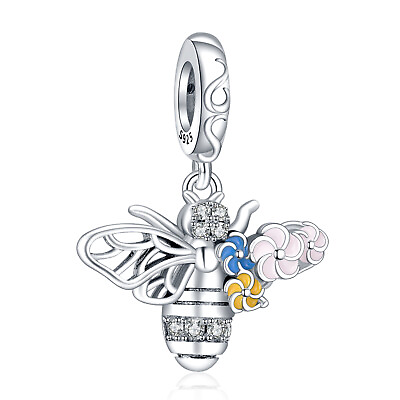 #ad New Sterling Silver Openwork Bee Dangle Charm Flower Authentic Bracelet Charm $19.98