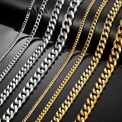 #ad 3 5 7 9 11mm Stainless Steel Silver Gold Plated Mens Cuban Curb Necklace Chain $8.69