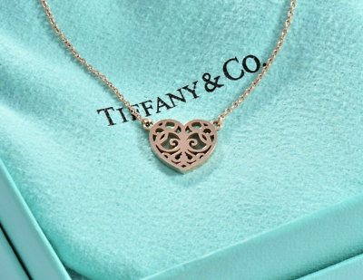 #ad Tiffany amp; Co Rubedo Gold Metal Enchant Scroll Small Heart 16quot; Necklace Box Pouch $332.99