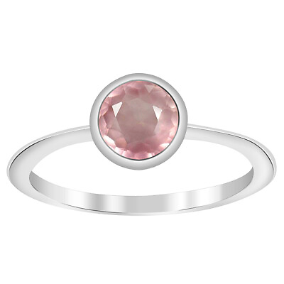 #ad Solitaire Round Rose Quartz Gemstone 925 Sterling Silver Stackable Women Ring $30.00