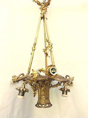 #ad ANTIQUE EXCEPTIONAL amp; SUBLIME FRENCH 6 LIGHT BASKET BRONZE FLOWERED CHANDELIER $1499.00