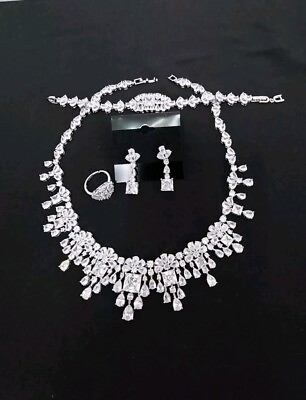 #ad White Gemstone Sterling Silver Elegant Necklace Set Stamped 925 $30.00