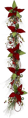 #ad 2020 Collection Red Poinsettia Garland 5 Foot $78.99