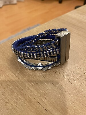 #ad Women Cuff Braclet Beaded Woven Braided Strap Magnetic Closure $10.00