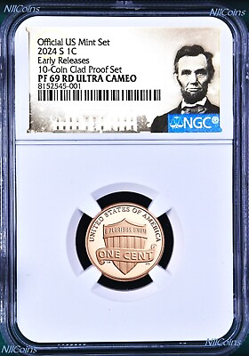 #ad 2024 S US Mint 10 Coin Proof SET Version LINCOLN CENT Penny NGC PF69 RD ER $23.99