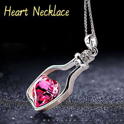#ad Love Heart Necklace Charm Pendant with Crystals Women Jewelry Gifts $0.99