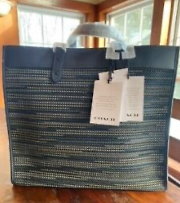 #ad NWT Brand New Coach Field Tote 40 Upwoven Navy Size 40 Biggest Coach Tote $400.00